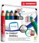 STABILO Markdry Táblaceruza Készlet - Fehértáblához, Flipchartpapírhoz Kúpos, Törlővel És Hegyezővel, 4 Féle Szín (648/4-5)