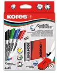 Kores Tábla- és flipchart marker készlet mágneses táblatörlő szivaccsal, 3-5 mm, vágott, KORES, 4 különböző szín (IK20865) - jatekotthon
