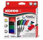 Kores kúpos tábla- és flipchart marker készlet mágneses táblatörlő szivaccsal, 4 különböző szín (20863)