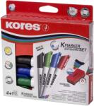Kores K-MARKER tábla- és flipchart marker készlet, 4 szín + mágneses szivacs (20863)