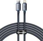 Baseus Type-C - iPhone 8pin gyorstöltő adatkábel, fast charge, szövettel bevont, fekete, 2M, 20W, Baseus Crystal Shine Series