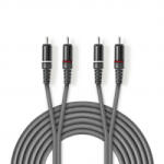 Nedis RCA Dugasz x2, RCA Dugasz x2, nikkelezett, sztereó audiokábel, 1.5m, sötét szürke (COTH24200GY15)