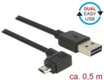 Delock Kábel, EASY-USB 2.0-s A csatlakozó EASY-USB 2.0-s Micro-B csatlakozó ívelt bal / jobb, 0, 5m