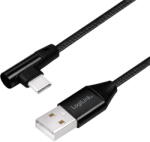 LogiLink USB 2.0 Type-C kábel, C/M (90 ) USB-A/M-hez, szövet, fekete, 1 m