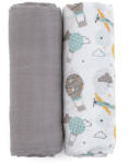 Petite&Mars Bambusz muszlin 2db-os pelenka szett Misty Grey Planes, 120 x 120 cm