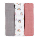 Petite&Mars Bambusz muszlin 3db-os pelenka szett Moussy Rose Rainbows, 68 x 68 cm - babavilag