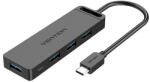 Vention USB-C 3.0 hub 4 porthoz TGKBD 0, 5 m fekete ABS tápadapterrel