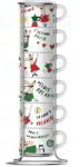 Bialetti Espresso Porcelán Csésze Szett - 65 ml, 6 darabos + Állvány, Mintás