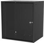 S-Link Rackszekrény - 12U 19" fali kivitel (600x530x400mm, ablakos, Flatpack, Fekete) (36763) - securezone