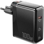 ESSAGER Fali töltő, Essager, ECT2CA-ZXB01-Z, GaN, USB-A, USB-C 100 W (fekete)