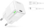 XO Hálózati töltőfej, adapter, USB-C (Type-C) port + USB-C - iPhone 8pin adatkábel, töltőkábel, GaN gyorstöltő, 1m 3A 30W, fehér, XO CE06 (XO-CE06)