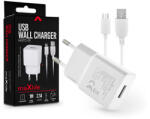 Maxlife USB hálózati töltő adapter + USB - micro USB kábel 1 m-es vezetékkel - Maxlife MXTC-01 USB Wall Charger - 5V/2, 1A - fehér (TF-0126)