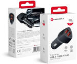 Forcell Szivartöltő fej, autós töltő, 2 USB-A port, gyorstöltő, QC 3.0, 2x18W, carbon mintás, fekete, Forcell CC50-2A36W (CC50-2A36W)