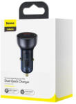Baseus Particular autós töltő USB/USB-C 65W 5A SCP QC 4.0 + PD 3.0 LCD kijelzővel (Szürke) (18439)