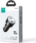 JOYROOM Autós Töltő- Digitális Kijelzővel, U+C, QC 3.0, PD, 70 W, Fekete