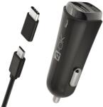 Blautel 4-Ok Autós 2X Usb Töltő + Type-C Adapter + Microusb Kábel - 5V / 3400Ma , Fekete
