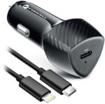 Forcell Szivartöltő fej, autós töltő + iPhone 8pin, lightning töltőkábel, adatkábel gyorstöltő, quick charge, 20W 3A, fekete, karbon mintás, Forcell CC50-1C (CC50-1C)