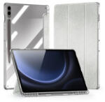 Samsung Tab S9 Plus 12.4 / Tab S10 Plus 12.4 SM-X810 / X816B / X820 / X826B, mappa tok, érintőceruza tartó, közepesen ütésálló, textil hatású előlap, átlátszó hátlap, Trifold, Dux Ducis Unid, világoszöld