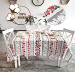 Ralex Fata de masa antimurdarire 100% Bumbac Diametru 160 cm, Imprimeu traditional Gri Rosu Fata de masa