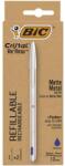 BIC Golyóstoll 0, 32 mm, kupakos, matt ezüst színű tolltest, BIC "Cristal Re`New", kék + betét (BC997202) - fiorex
