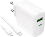 PURO Daily Prolite 45W USB-C USB-A Power Delivery töltő USB-C kábellel - fehér