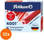 Pelikan Set 32 x 6 Patroane Cerneala Mici 4001, Rosu Lucios (REH-32xHRZ-301192)