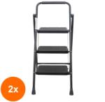 Zilan Set 2 x Scara Metalica Pliabila, 3 Trepte Late, Negru (LIZ-2xZLN-ZTS8087)