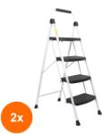 Zilan Set 2 x Scara Metalica cu 4 Trepte Late, Pliabila Alba, Z-tools (LIZ-2xZLN-ZTS8092)