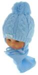 Baby Nellys Șapcă tricotată de iarnă cu eșarfă Baby Ursul - albastru cu pompon