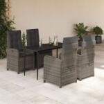 vidaXL 5 részes szürke polyrattan kerti étkezőgarnitúra párnával (3212353)