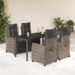 vidaXL 5 részes szürke polyrattan kerti étkezőgarnitúra párnával (3212998)