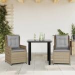 vidaXL 3 részes bézs polyrattan kerti étkezőgarnitúra párnákkal (3262875)