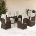 vidaXL 7 részes barna polyrattan kerti étkezőgarnitúra párnával (3213417)
