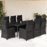 vidaXL 9 részes fekete polyrattan kerti étkezőgarnitúra párnákkal (3212750)