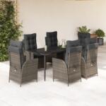 vidaXL 7 részes szürke polyrattan kerti étkezőgarnitúra párnával (3213219)