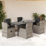 vidaXL 7 részes világosszürke polyrattan kerti étkezőszett párnával (3262908)