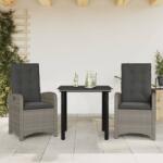 vidaXL 3 részes szürke polyrattan kerti étkezőgarnitúra párnával (3212360)
