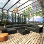 vidaXL 10-részes fekete polyrattan kerti bútorszett párnákkal (46817)