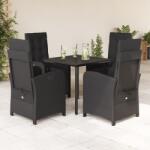 vidaXL 5 részes fekete polyrattan kerti étkezőgarnitúra párnákkal (3212536)