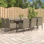 vidaXL 11 részes fekete-szürke polyrattan étkezőgarnitúra párnákkal (3185154)