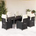 vidaXL 7 részes fekete polyrattan kerti étkezőgarnitúra párnával (3212739)