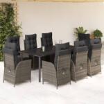 vidaXL 9 részes szürke polyrattan kerti étkezőgarnitúra párnával (3213233)