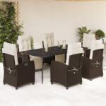 vidaXL 7-részes barna polyrattan kerti étkezőgarnitúra párnával (3212979)