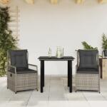 vidaXL 3 részes szürke polyrattan kerti étkezőgarnitúra párnával (3262992)