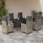 vidaXL 7 részes világosszürke polyrattan kerti étkezőszett párnával (3213281)