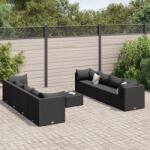 vidaXL 9 részes fekete polyrattan kerti ülőgarnitúra párnákkal (3308043)