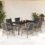 vidaXL 7 részes világosszürke polyrattan kerti étkezőszett párnával (3212177)