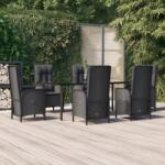 vidaXL 7 részes fekete polyrattan kerti étkezőgarnitúra párnával (3185193)