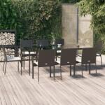 vidaXL 9 részes fekete polyrattan kerti étkezőgarnitúra párnákkal (3185124)