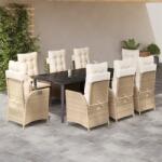 vidaXL 9 részes bézs polyrattan kerti étkezőgarnitúra párnákkal (3213253) - vidaxl